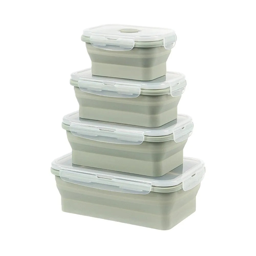 4pcs Microwaveable Silicone Lunch Box Large Capacity Rectangular Food Storage Container with Lid High-temperature Resistant
