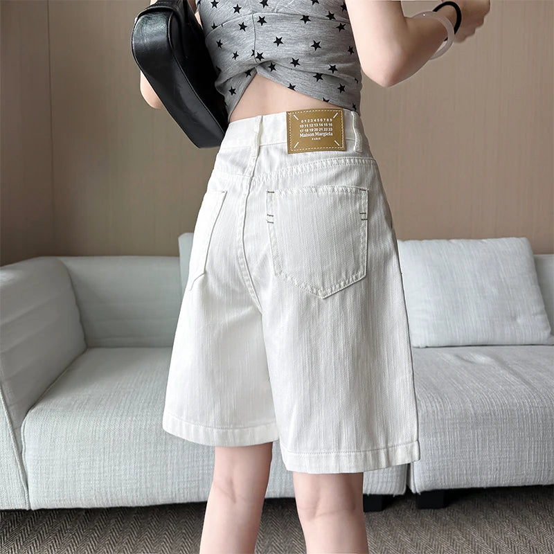 Y2K Retro Loose Casual Middle Short Jeans Summer New Women's Korean Denim Five Points Pants Ladies Fashion All Match Baggy Jeans