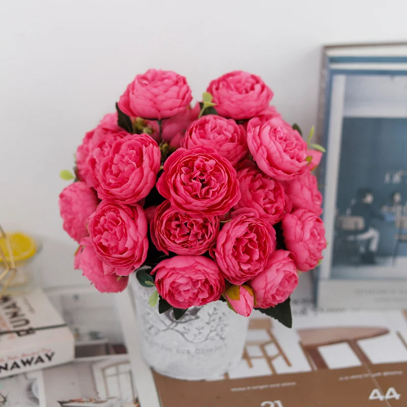 Peony Artificial Flower Exquisite Wedding Bridal Party Bouquets Home Vase Accessories Fake Christmas Table Garden Backdrop Decor