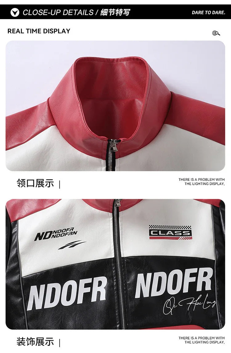New Motorcycle PU Leather Bomber Jacket Japanese Loose Fashion Flight Jacket Large Size Men's Printed Faux Leather