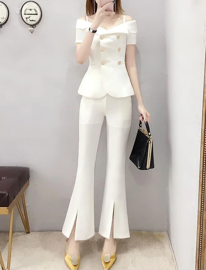 Womens 2 Pant Sets Blazer and Outfit Wide Leg Trouser Suit White Two Piece Set Pants for Women Sexy Classy Co Ord Promotion Xxl