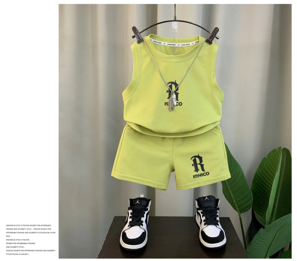 Children's Summer Clothing Set 2026 New Fashionable Boys and Babies Sleeveless T-shirt Shorts 2-Piece Girls' Casual Sports Set