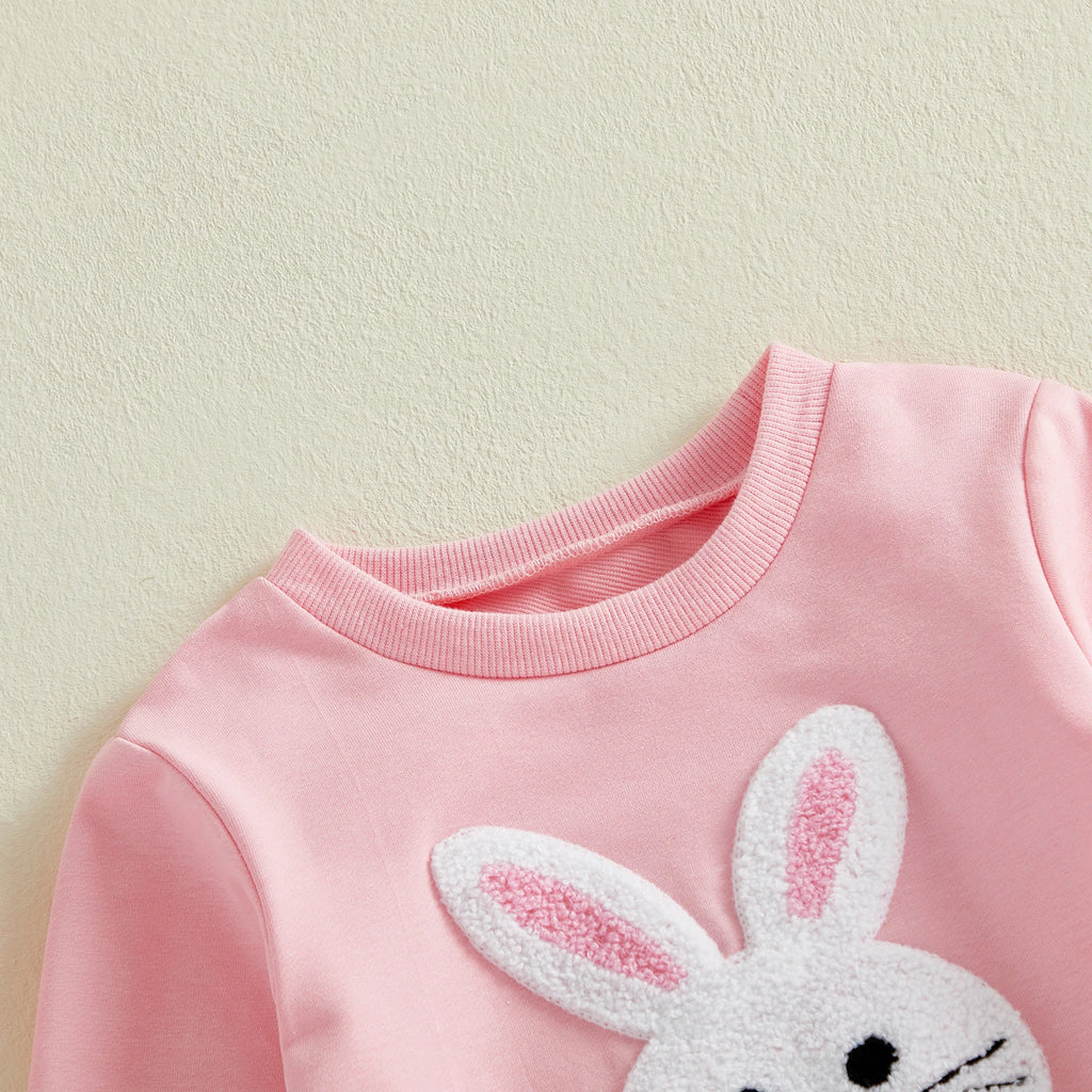 Citgeett Spring Easter Kids Toddler Girls Outfits Long Sleeve Bunny Embroidery Sweatshirt Tulle Skirt Set Clothes