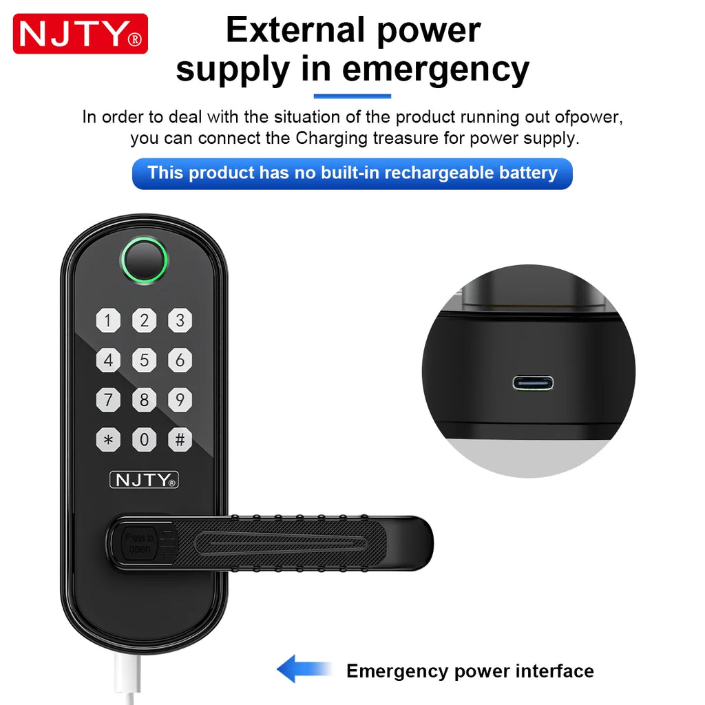 NJTY Fingerprint Door Lock Unlock by Fingerprint/Card/App/Password/NFC/Key Anti-Theft Electronic Door Lock for Bedroom/Outside