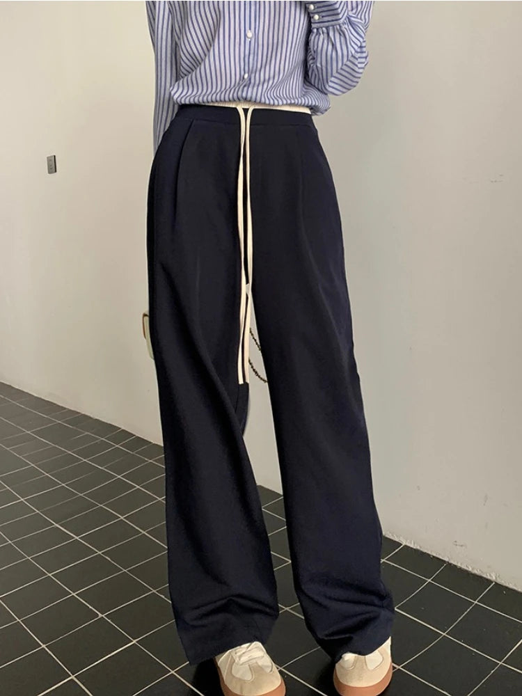 Elastic Waist Drawstring Loose Slim Casual Versatile Trousers 2026 Autumn New High Waist Women Wide Leg Suit Pants