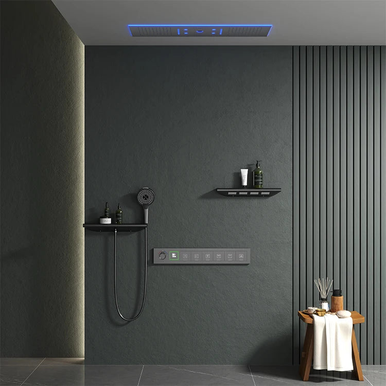 2026 TikTok Hot Style 6-Function LED Rainfall Thermostatic Concealed Bathroom Shower Set Single Handle Brass Ceramic Valve Core
