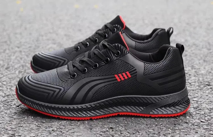 Waterproof Men's Sneakers Casual Running Shoes Soft Bottom Black Leather Sports Shoes