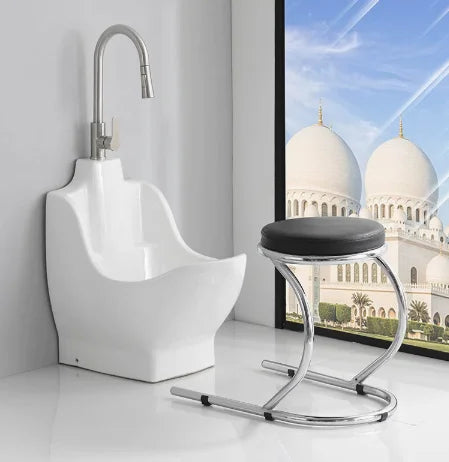 Modern Oval Muslim Full Standing Double Level Bathroom Ceramic Foot Wash Basin Wudu Shower Pray Wash Basin