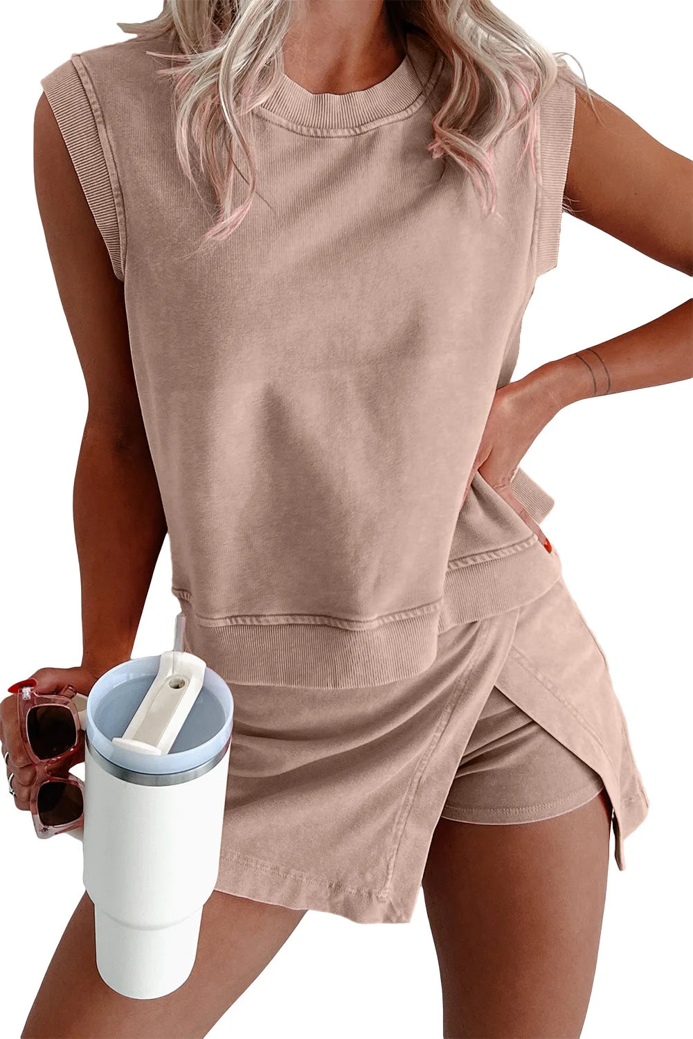 Solid Color Fashion Casual Set For Women 2025 Summer New Pure Cotton Short-sleeved T-shirt And Three-inch Pants Two-piece Set