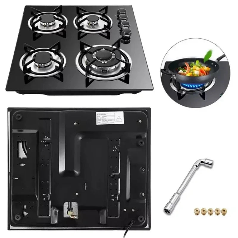 Top Cooktop 4 Burner Gas Stove Built in Tempered Glass Black Surface 4 Burner Cooker Gas Stove