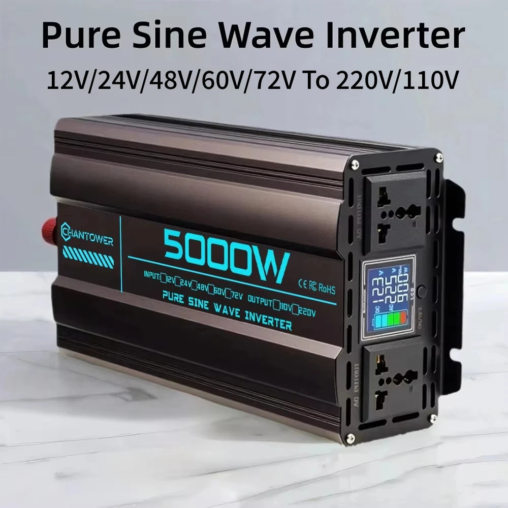 Pure Sine Wave Inverter DC 12V/24V/48V/60V/72V To AC 220V/110V 2000W 3000W 4000W 5000W-8000W Power Converter Car Solar Inverter