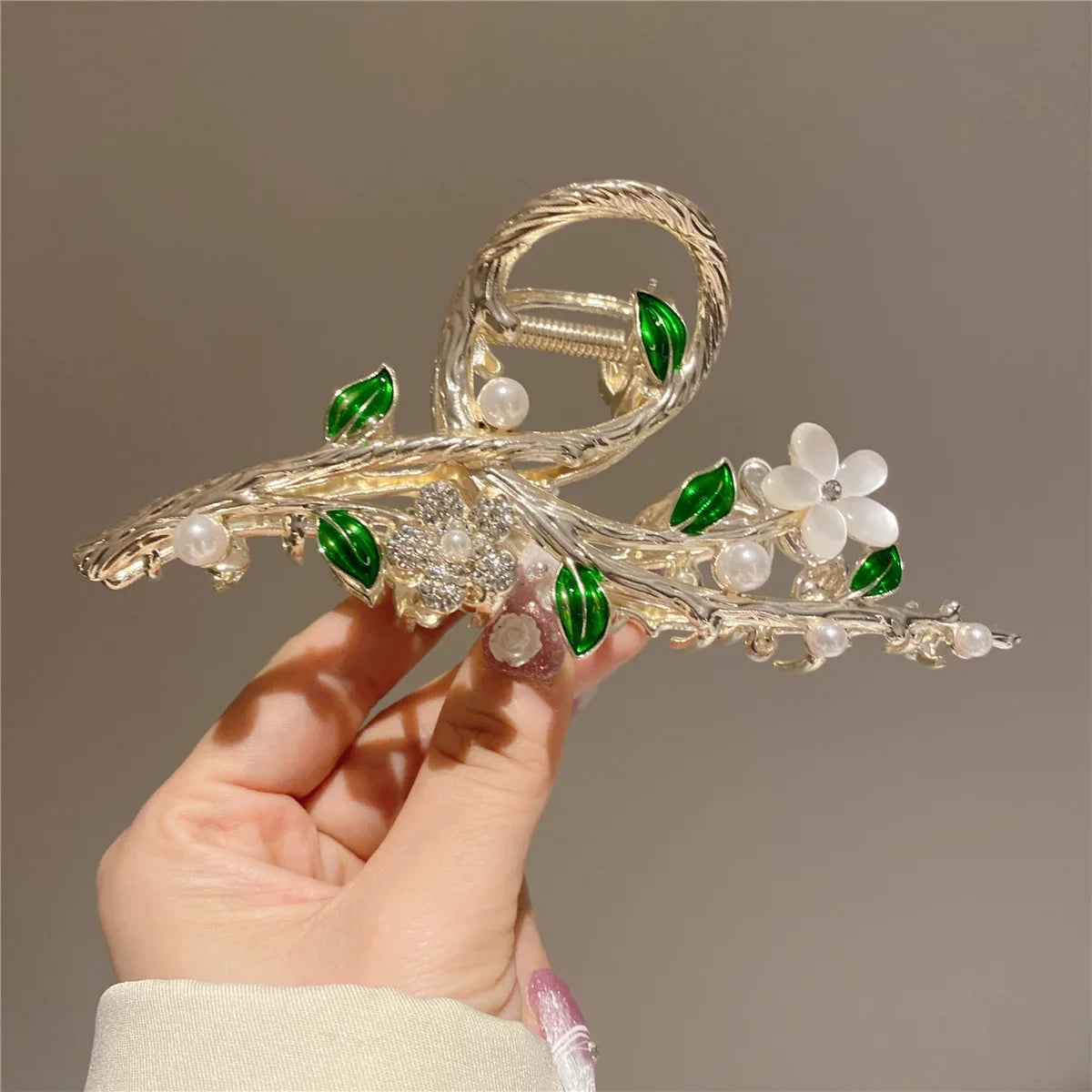 Faux Pearl Decor Flower Design Hair Claw Boho