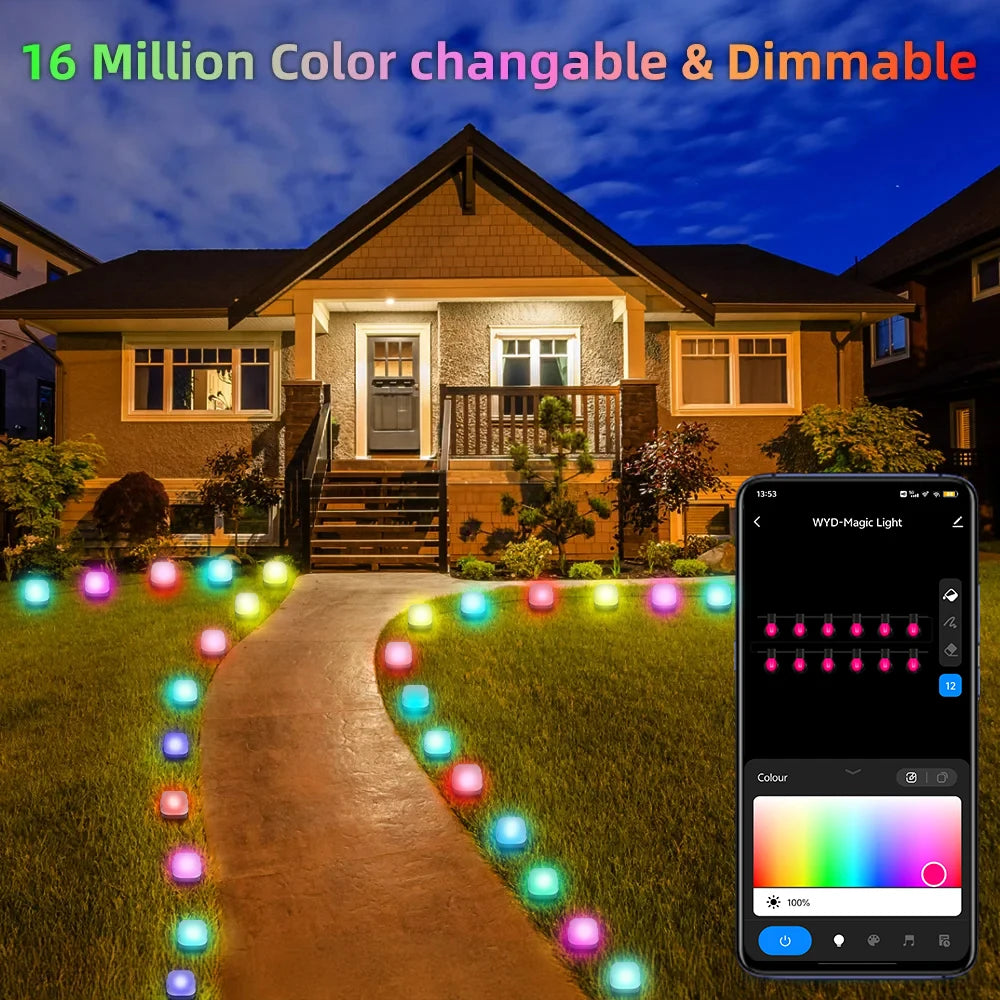 Wiscolor Smart Wifi RGB Lawn Light 30M 30Bulbs IP65 Outdoor Ground LED Light APP Control for Garden Lawn Courtyard