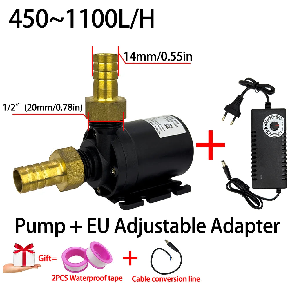 Brushless Motor Water Pump, DC6~24V 1100L/H, 8M Head G1/2" Submersible Pump, Fountain Water Heater, Shower Booster Pump, IP68