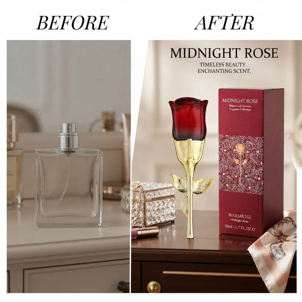 50ml Women EDP Perfume Midnight Rose Long Last Elegant Floral Fragrance Creative Red Rose Shaped Bottle Lady Romantic Gift