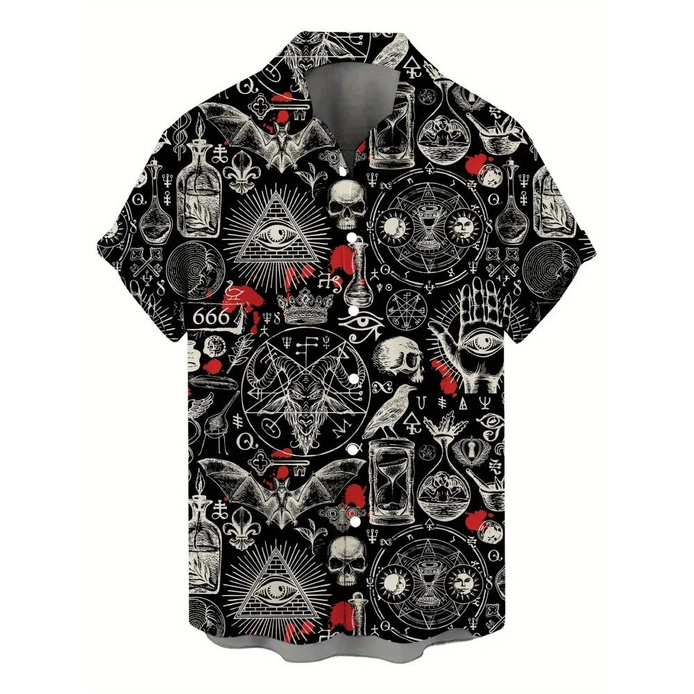 Skull 3D Printed Men's Hawaiian Shirt Street Gothic Style Trendy Vintage Lapel Tops Summer Y2K Casual Short Sleeve Beach Shirt