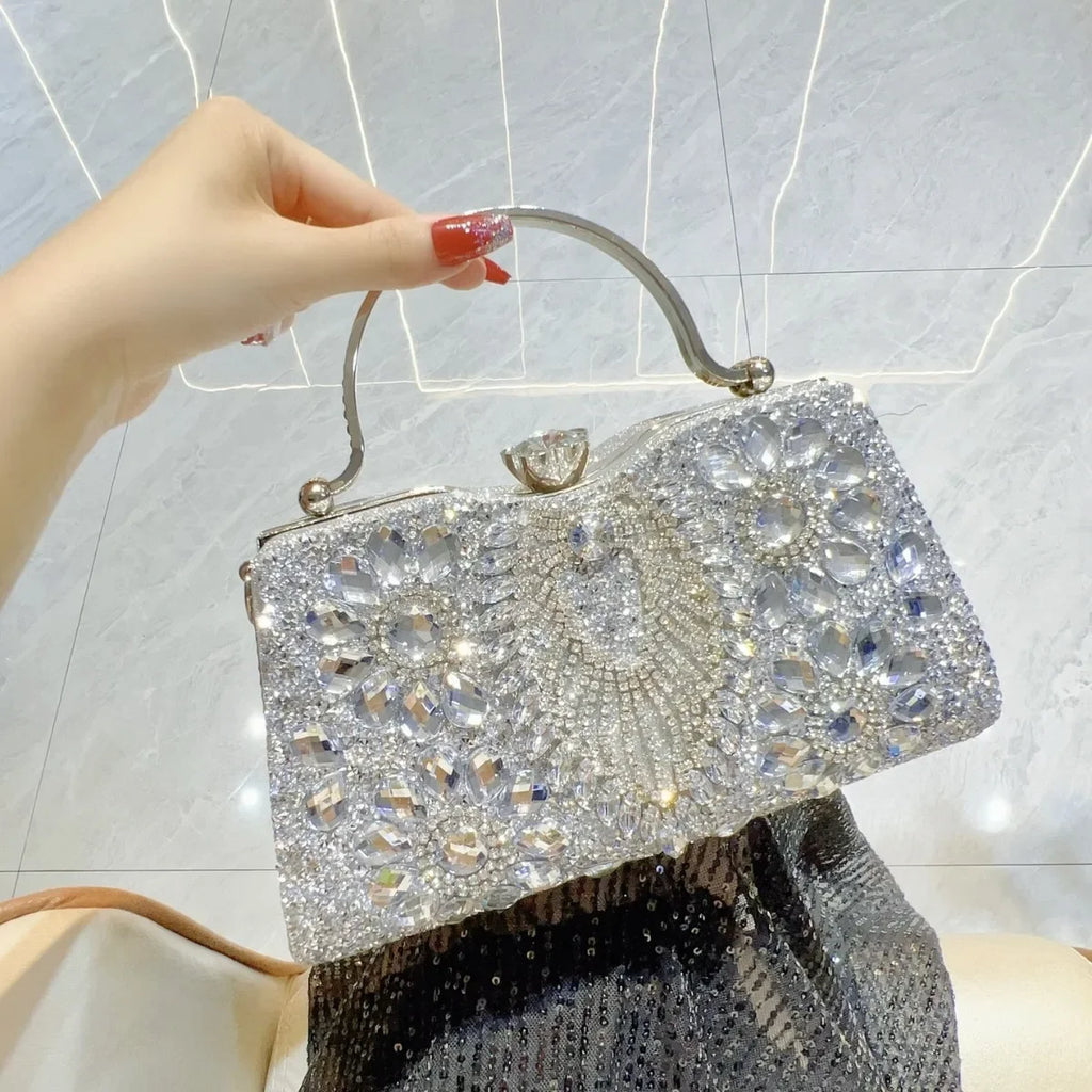 Rhinestone Women Evening Clutch Shiny Dinner Party Handbag Match For Dress Shoulder Crossbody Bag Cosmetic Phone Storage