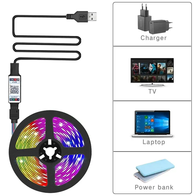 RGB Ambient Light Strip USB 5V LED 5050 Music Sync Flexible Tape Smart Home Lights Remote APP Control for Room TV DIY Decoration