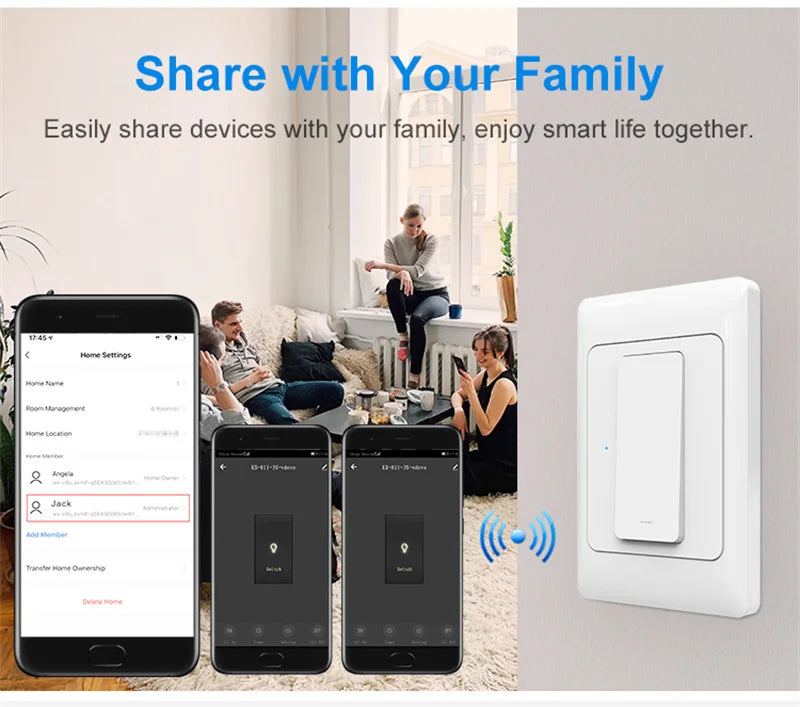 Tuya WiFi Light Switch Smart Wall Push Button Switches No Neutral Required 110-240V 1/2/3 Gang Physical Lamp Switch APP Voice