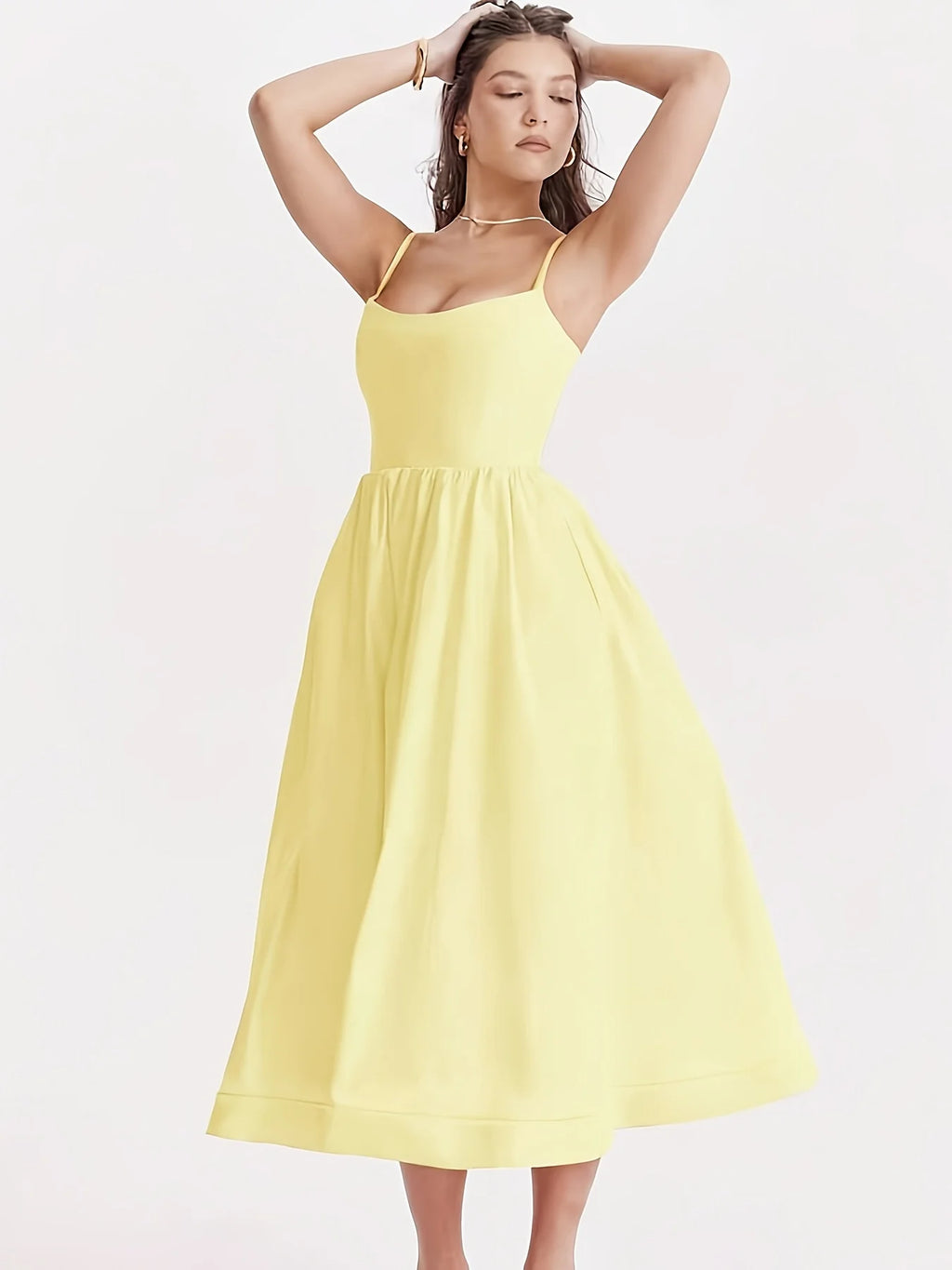 Elegant Directed Women's New Pure Color Sleeveless Chic Strap Dress Fashionable Minimalist Design Casual Comfortable Fit