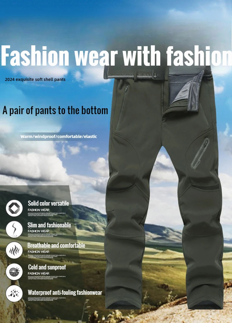 2026 Big Size Waterproof Pants Men Soft Shell Fleece Warm Trousers Male Outdoor Plus Large 9XL 4XL 8XL Work Winter Autumn Black
