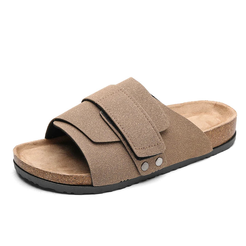 Men's Cork Slippers Suede Leather Clogs with Open Upper Comfort Footbed Adjustable Sandals Slides Indoor Home Shoes Women Couple