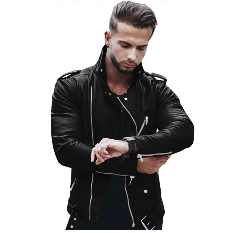 Fashion Leather Jackets Men Casual Slim Fit Turn Down Collar Male Jacket Men PU Leather Coat Men Autumn Winter Motorcycle Jacket