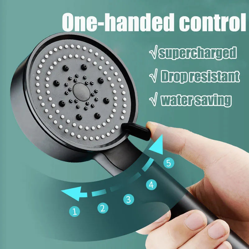 Shower Head 5 Modes Adjustable High Pressure Water Saving Shower Head Water Massage Shower Head Hook Hose Bathroom Accessories