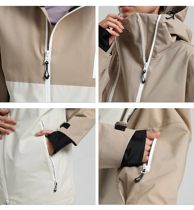 Gsou Snow Unisex Color-Block Ski Jacket Waterproof Snowboard Coat Breathable Loose Fit Women Men Professional Ski Wear
