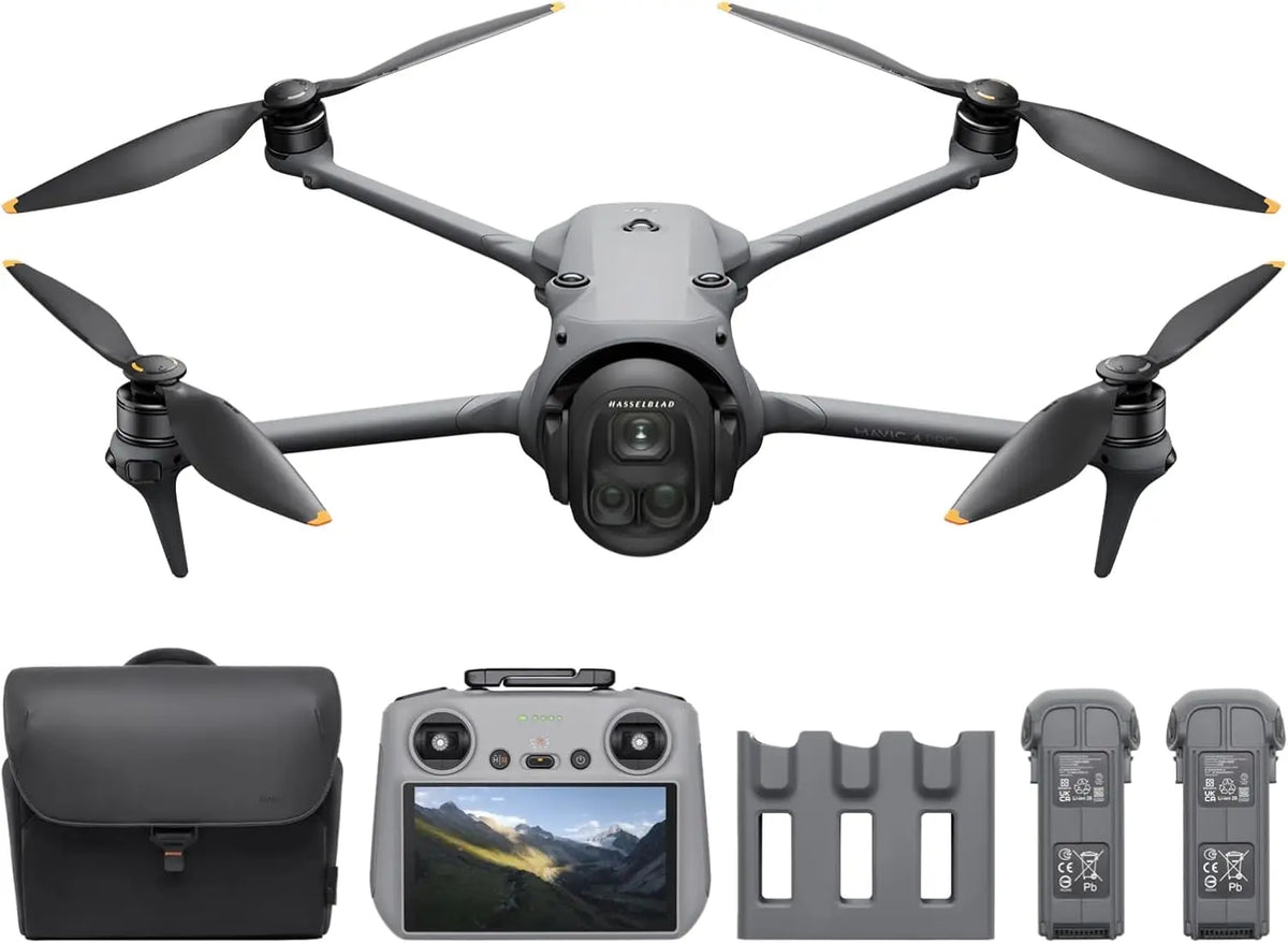 Refurbished DJI Mavic 4 Pro Flagship Tri-Camera Drone with 100MP 4/3 CMOS Hasselblad Camera, 30km/18.6mi Video Transmission, 51-Min Max Flight Time, Charging Hub, and More