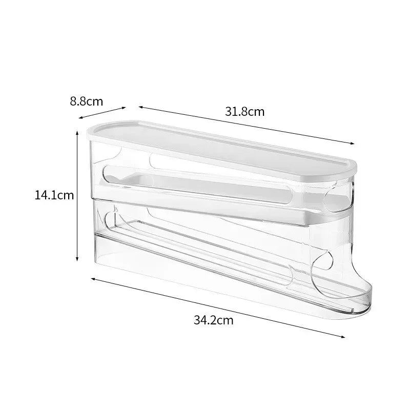 Double Layers Egg Storage Box Refrigerator Automatic Rolling Slide Egg Rack Refrigerator Side Door Freshness Box Kitchen Storage
