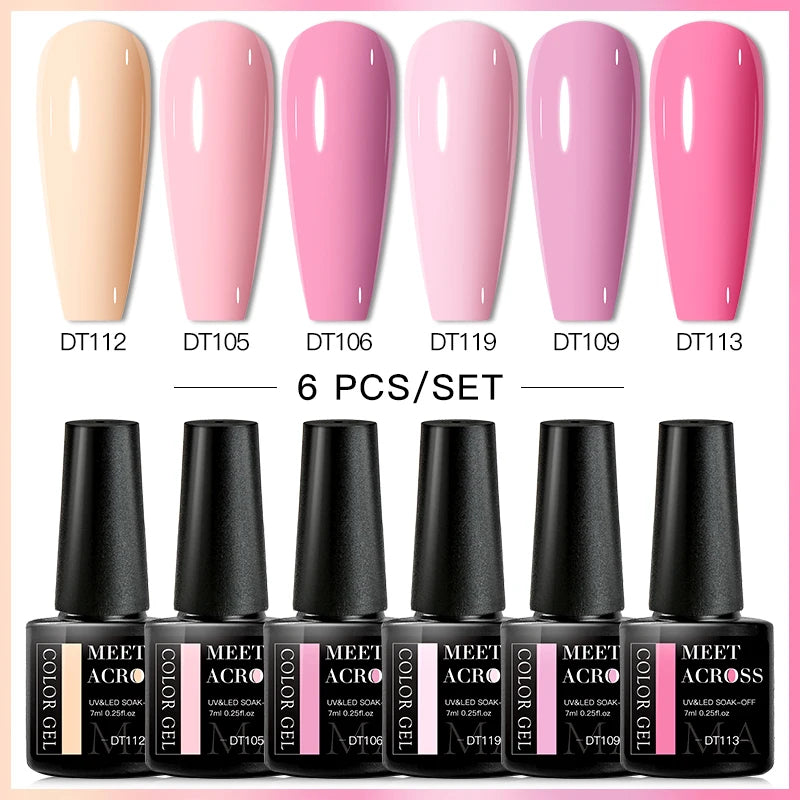 MEET ACROSS 6/8Pcs Set Glitter Gel Nail Polish Autumn Winter Nail Art Varnishes Semi Permanent Soak Off UV Gel Kit Nails Lacquer