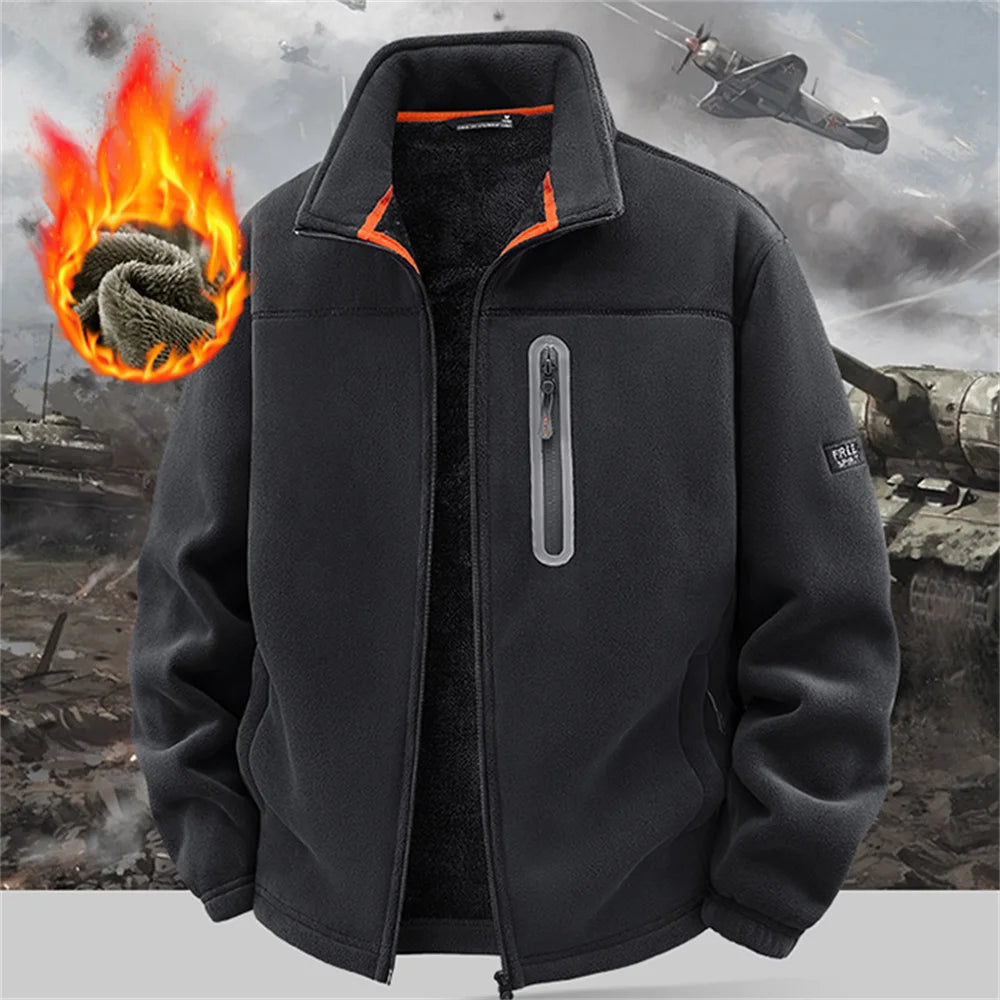 Winter Polar Fleece-Lined Jacket Men Thickened Windproof Stand-Collar Cardigan Jacket Casual Outdoor Embroidered Men's Warm Coat