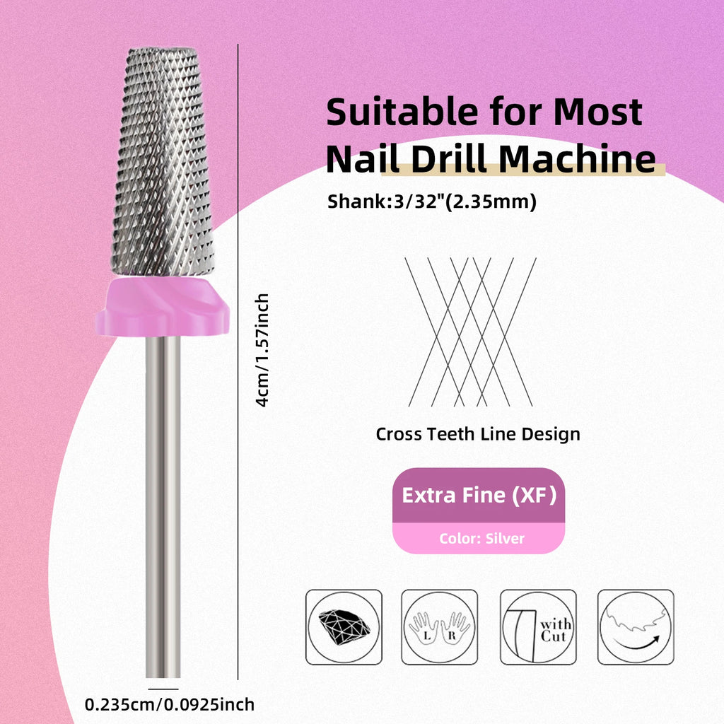 Nail Drill Bit, 5 in 1 Carbide Tapered, 3/32" Shank for Nails Fast Removing Acrylic Nail Hard Gels Cuticle