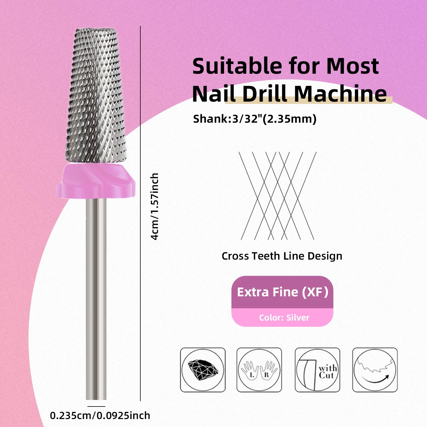 Nail Drill Bit, 5 in 1 Carbide Tapered, 3/32" Shank for Nails Fast Removing Acrylic Nail Hard Gels Cuticle