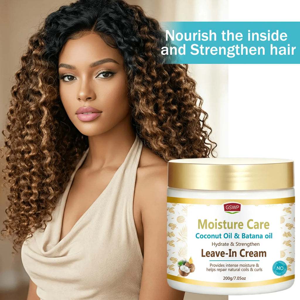 GSWP 2-IN-1 Coconut Oil & Batana Oil Leave-In Conditioner，Mends Dry, Frizzy, Split Ends, Fortifies Hair,Strengthen hair.7.05oz