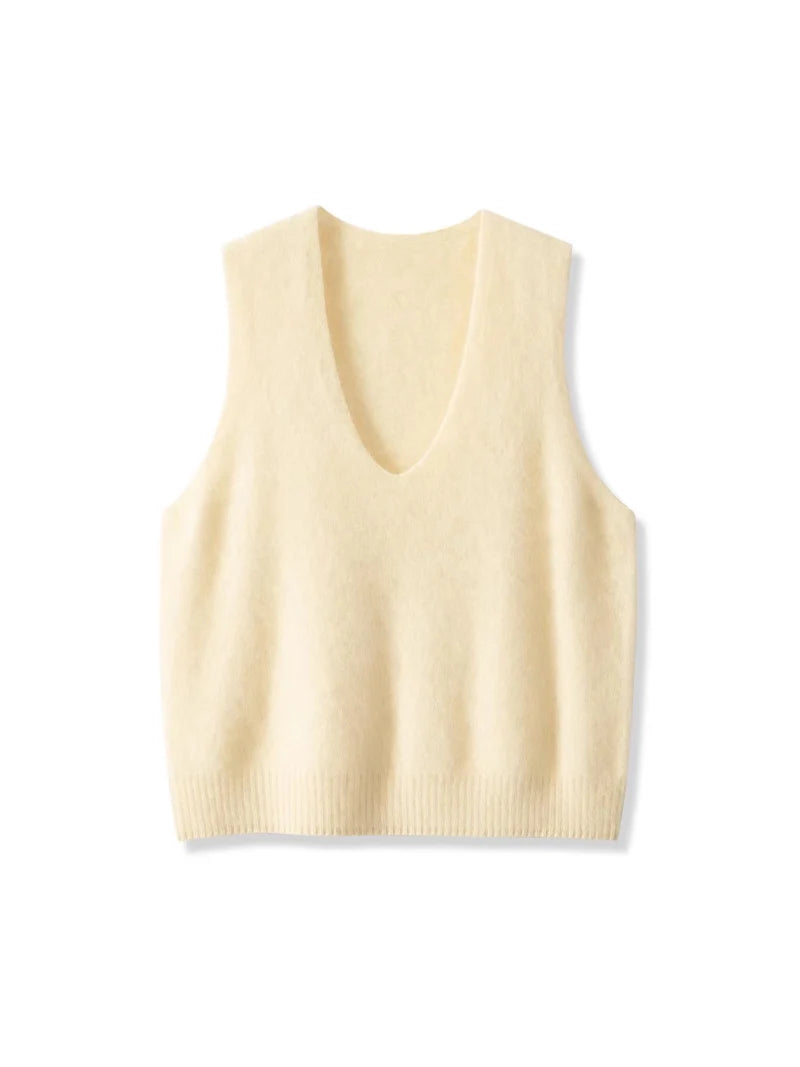 SuyaDream, Women Vests, Fleece Wool, V Neck, Chic Pullovers, 4.7%Cashmere 95.3%Wool, 2025 Fall Winter Sweaters, Tanks