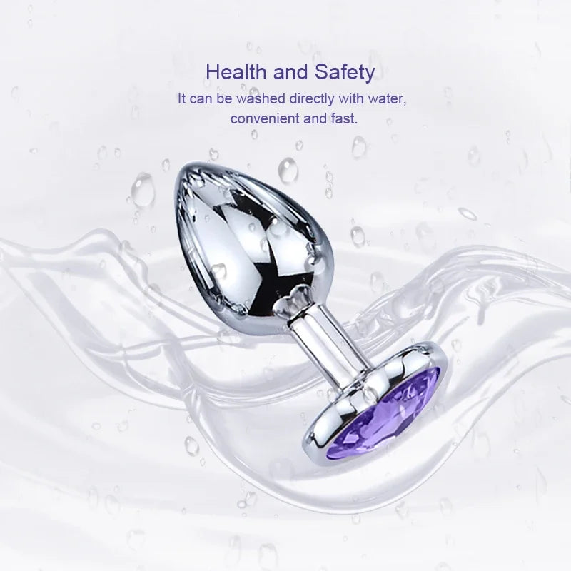 Luxury Heart Gem Metal Anal Plug Training Set Stainless Steel Butt Plug Kit for Beginners Men Women Couples Erotic Bedroom Game