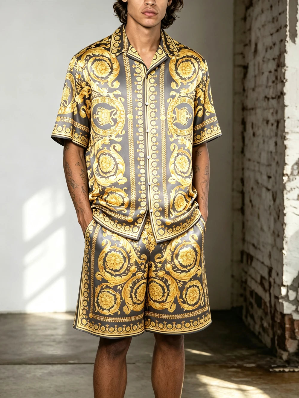 2026 Men's Summer New Smooth Polyester Shirt, Baroque Color-Printed Shirt Gift for Men for Festivals Parties Fast Shipping