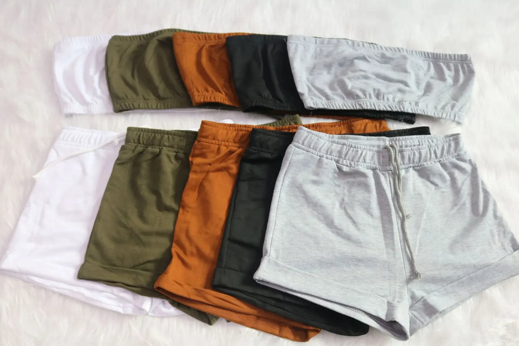 Thin Summer New Solid Color Lace Up Tracksuits Women Sleeveless Backless Tube And Shorts Two Piece Sets Casual 2pcs Outfits