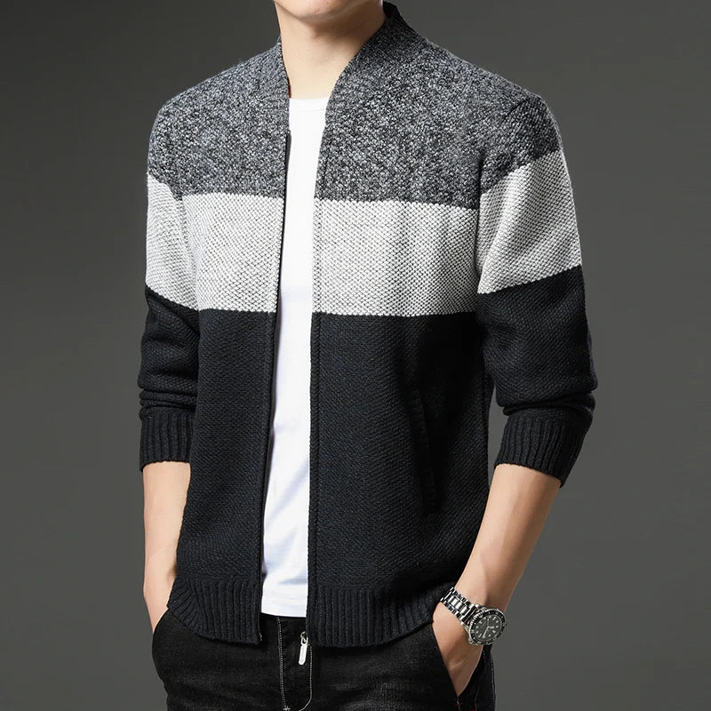 Mens Fleece Thick Cardigan Autumn Winter Knitted Sweaters Male Cardigans Slim Fit Luxury Brand Cold Sweater Coat Jacket