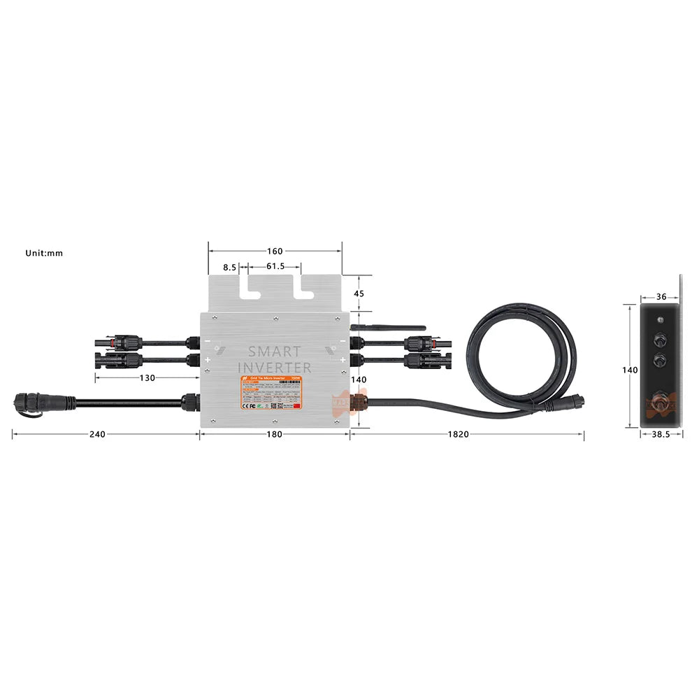 700W Portable Solar Grid Tie Smart Micro Inverter Converter MPPT 18V-50VDC To 80V-280VAC For 300-350W PV,Ship From EU Brazil US