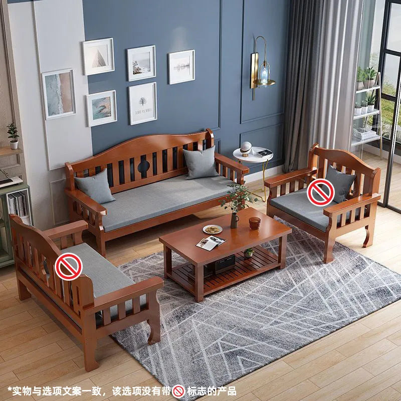Solid wood sofa new Chinese combination wooden sofa rental room backrest bench economical living room small apartment sofa