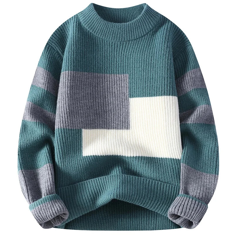 Sweaters men 2026 winter korean style mens warm sweater mens fashion sweaters Splicing color patterns Men's wool pullovers male