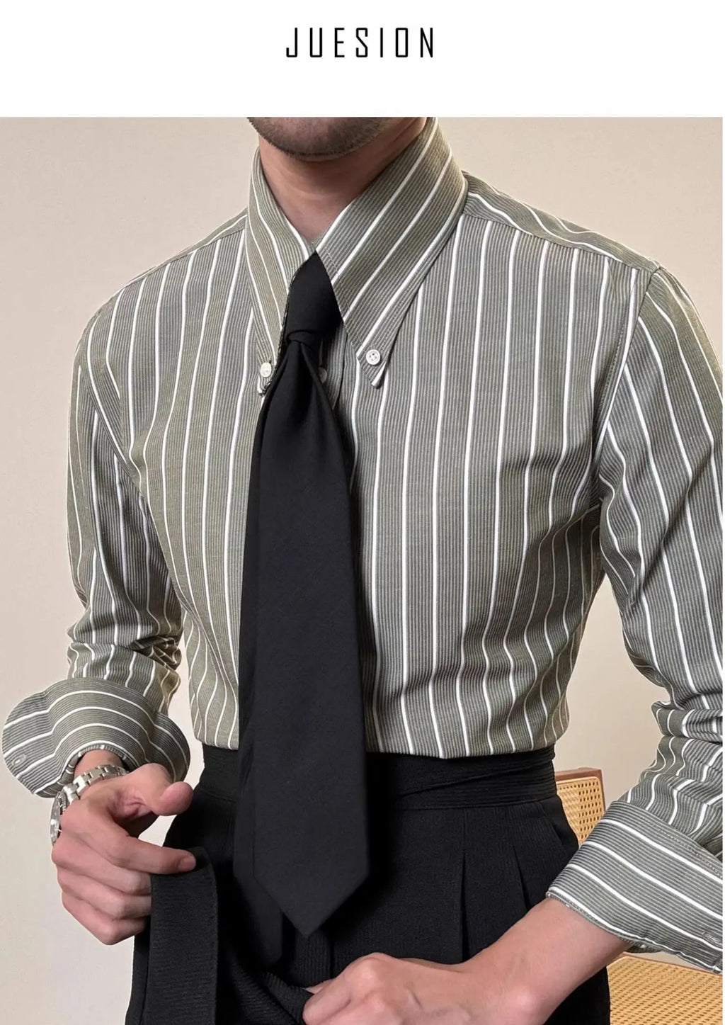 Anti-wrinkle Tianshan Cotton Italian Long Point Collar White Striped Shirt Men's Long Sleeve Casual Business Shirt