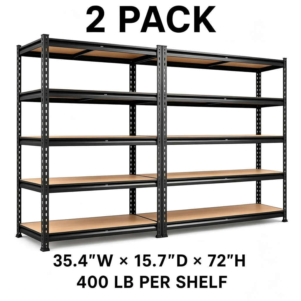 Heavy Duty Metal Storage Rack 5 Tier Adjustable Utility Shelving Unit with MDF Board Garage Organizer Tool Shelf for Basement Warehouse Kitchen Pantry Closet Multi-Purpose Storage Display Rack