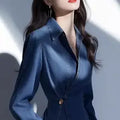 Chic and Unique Blue Denim Top 2025 Spring New French Waist-closing Shirt Versatile Pullover