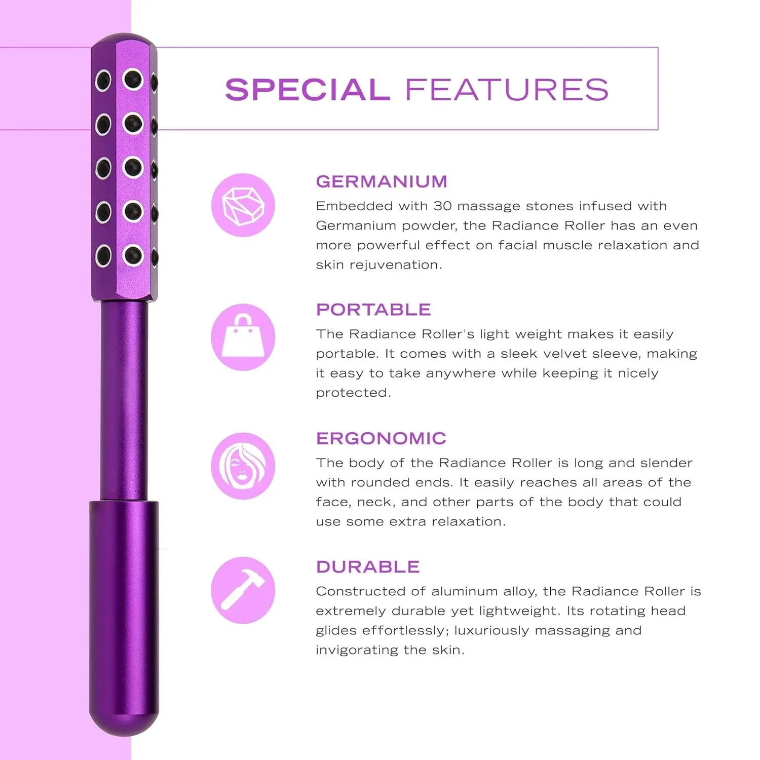 Germanlum Beauty Wand - Faclal Lifting And Massage Roller Massager - Non ElectricQuartz Stone Faclal Massage Tool,-Friendly