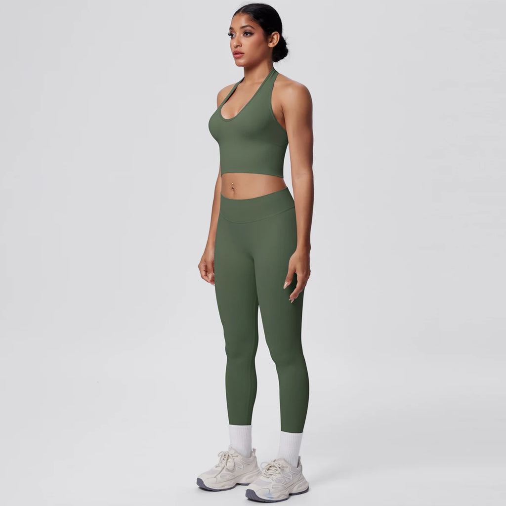 Rooftrellen 2PCS/set Women Gym Sports Yoga Set Breathable Shockproof Workout Top Backless Bra Push Up Fitness Pants Yoga Set