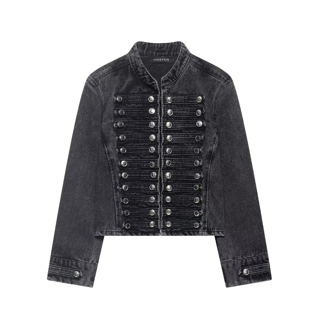 European and American style 2026 summer new women's clothing design sense close fitting denim jacket low waist shorts set